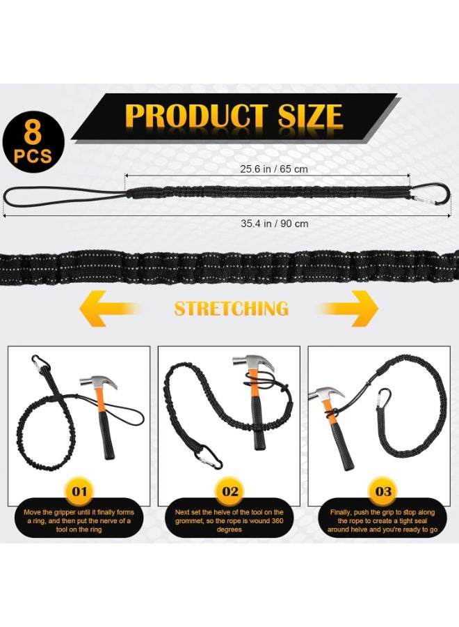 8 Pcs Tool Lanyard Standard Length Safety Tool Leash 17.6lb 8kg Tough Adjustable Fall Protection Tether with Aluminum Screw Lock Buckle, Shock Cord Stopper and Retractable Loop End, Black - Image 5